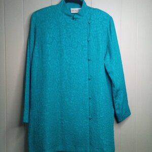 Yi Lin Tunic Blouse S Button Up Textured Green Silk